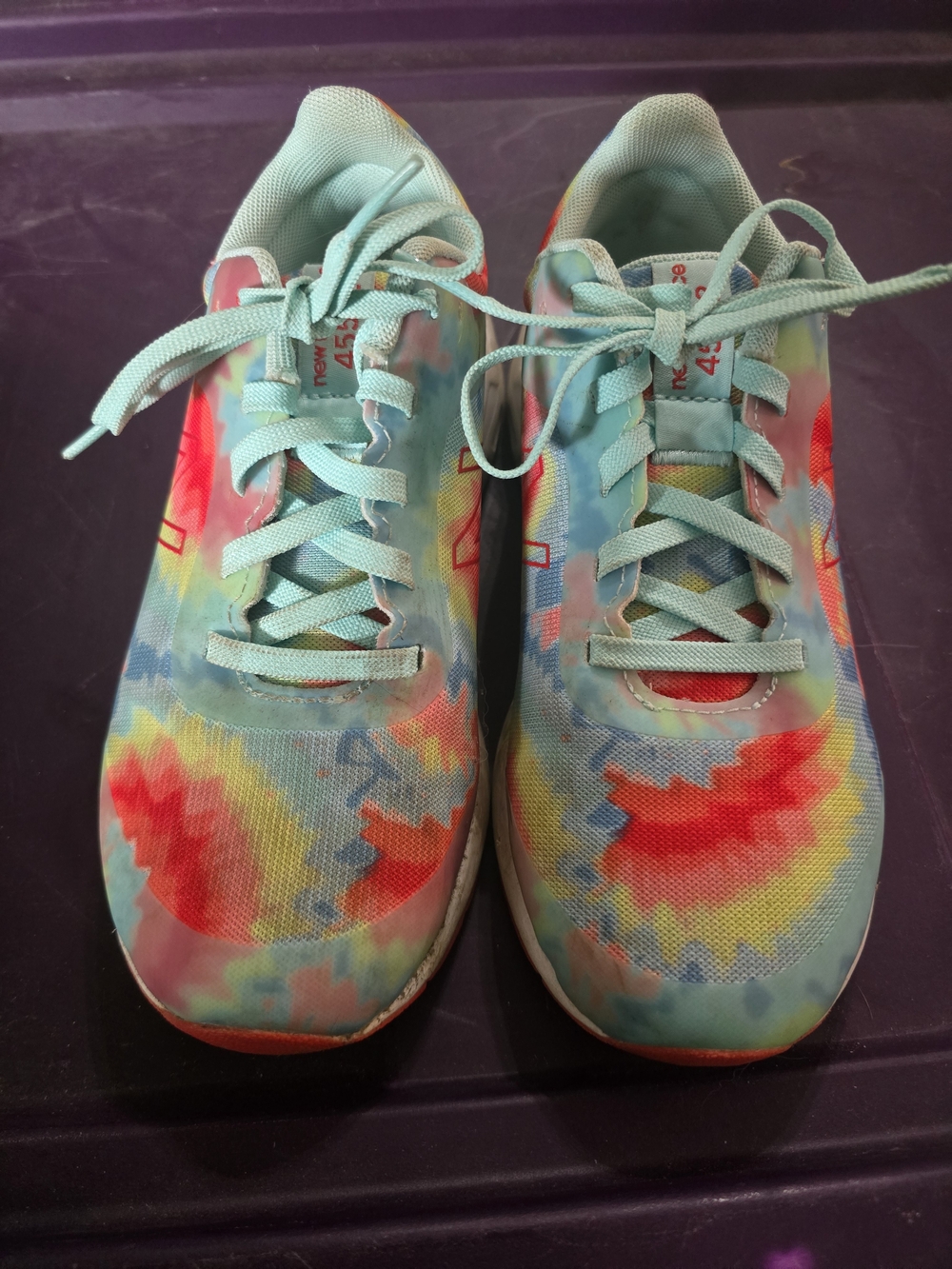 New Balance Kids Tie-Dye Sneakers in Aqua and Red